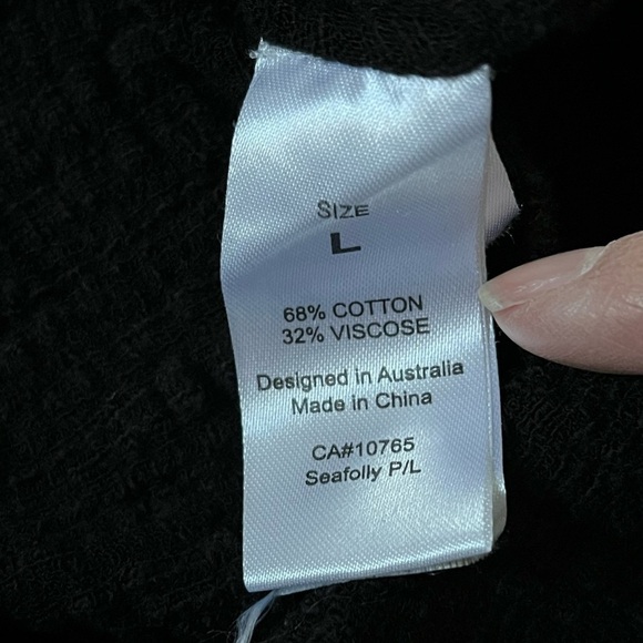 SEAFOLLY Australia Bali Hai Textured Black Gauze Beach Cover Up Dress Large - Picture 12 of 14